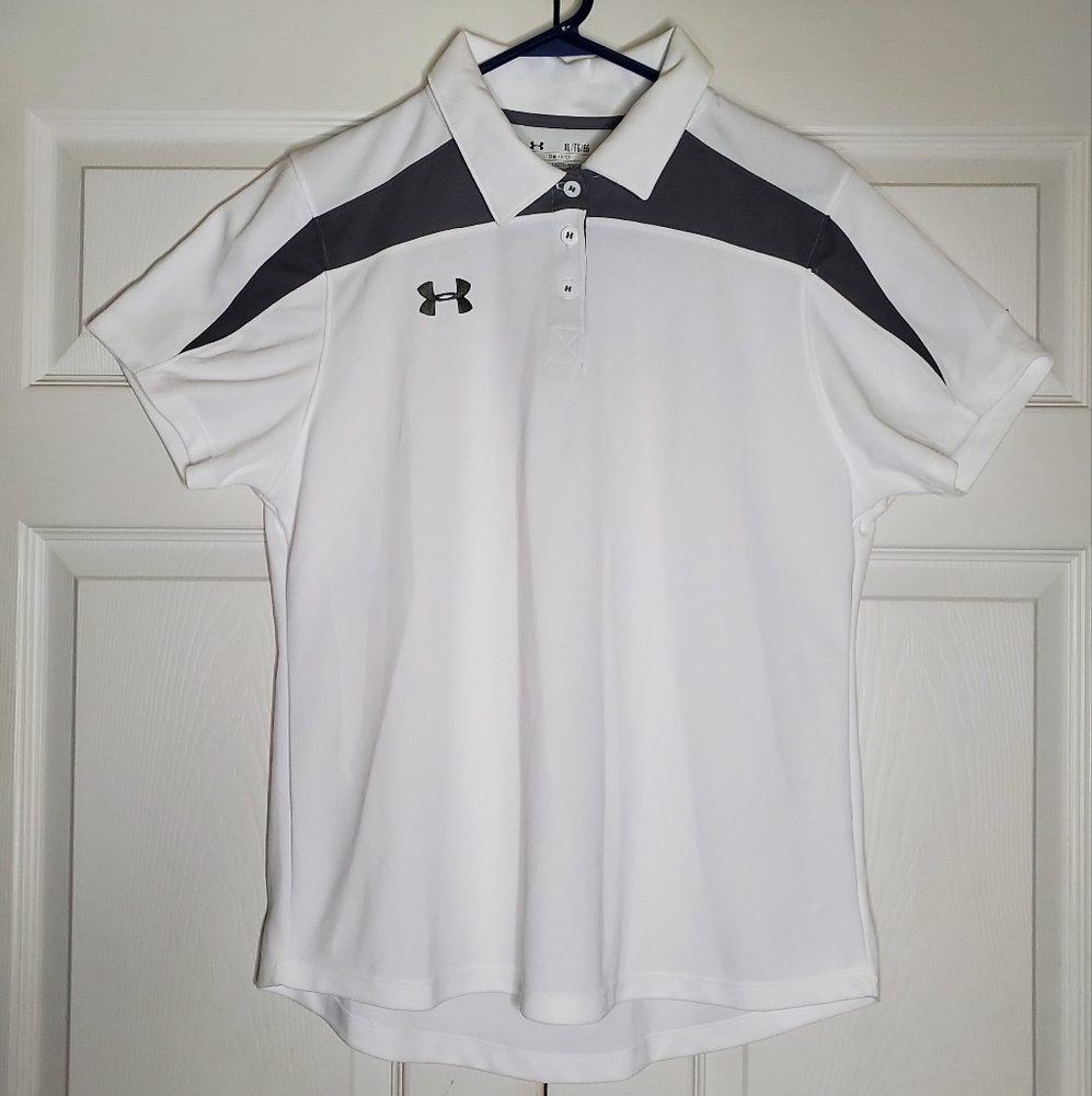Under Armour Women's Heatgear White and Gray Short Sleeve Polo Shirt Extra Large